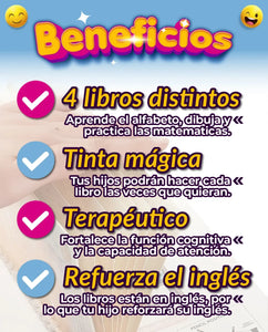 Set de 4 Libros Mágicos REUTILIZABLES + 1 Lapicero con 10 Repuestos